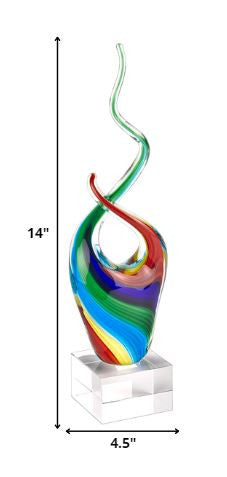 Homeroots 14" Clear Red Blue Yellow Murano Glass Modern Abstract Tabletop Sculpture  Murano Glass 376076
