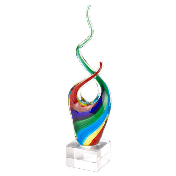 Homeroots 14" Clear Red Blue Yellow Murano Glass Modern Abstract Tabletop Sculpture  Murano Glass 376076