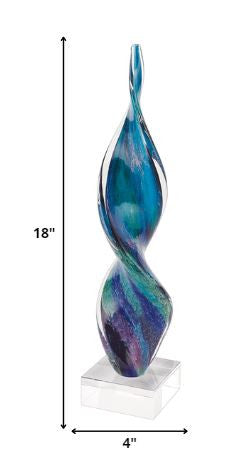 Homeroots 18" Blue And Green Murano Glass Modern Abstract Tabletop Sculpture  Murano Glass 376077