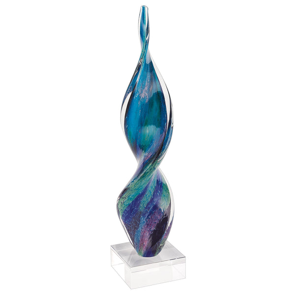 Homeroots 18" Blue And Green Murano Glass Modern Abstract Tabletop Sculpture  Murano Glass 376077