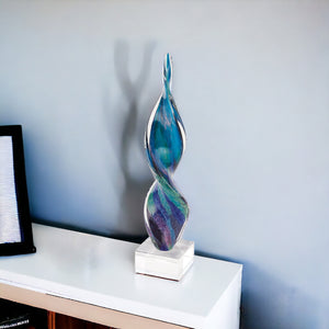 Homeroots 18" Blue And Green Murano Glass Modern Abstract Tabletop Sculpture  Murano Glass 376077