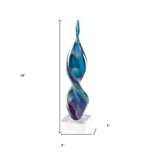 Homeroots 18" Blue And Green Murano Glass Modern Abstract Tabletop Sculpture  Murano Glass 376077