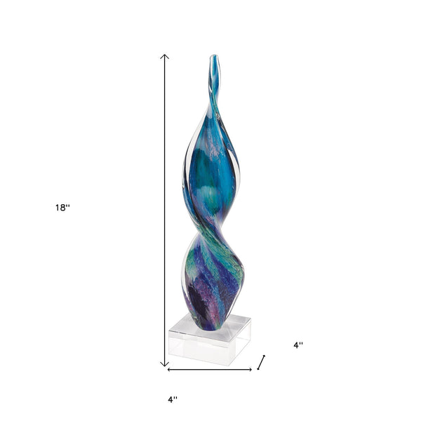 Homeroots 18" Blue And Green Murano Glass Modern Abstract Tabletop Sculpture  Murano Glass 376077