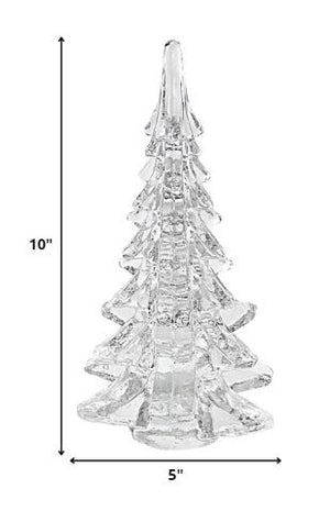 Homeroots 10" Mouth Blown Clear Glass Christmas Tree Sculpture  Crystal 376078