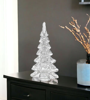 Homeroots 10" Mouth Blown Clear Glass Christmas Tree Sculpture  Crystal 376078