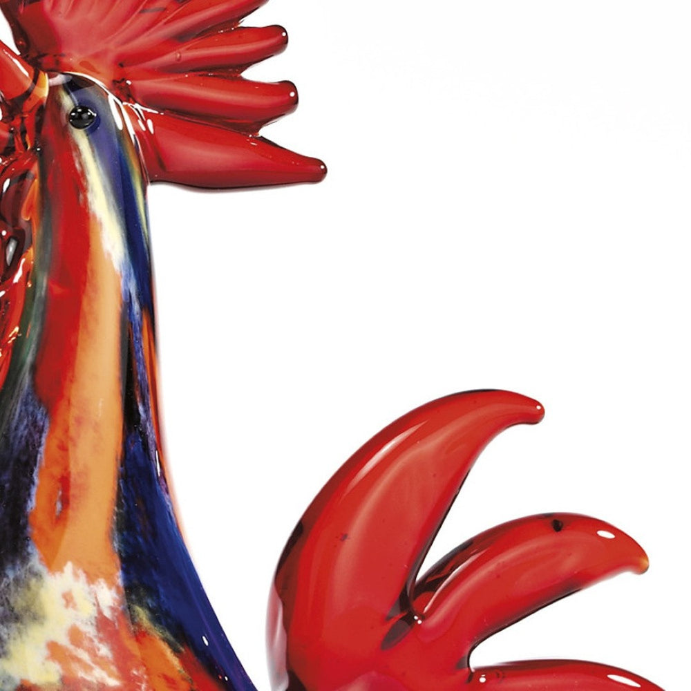 HomeRoots 11" Red Murano Glass Rooster Sculpture – Handcrafted Art Glass Accent for Home Décor & Gifts 376079