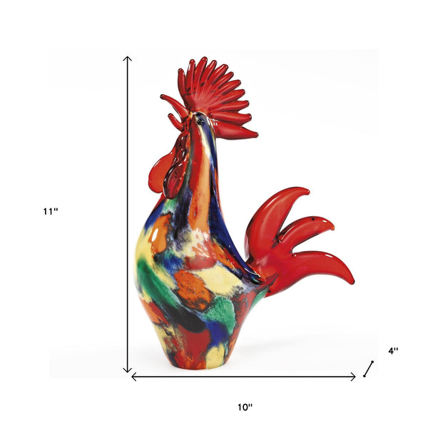 Homeroots 11" Red Murano Glass Rooster Figurine Tabletop Sculpture  Murano Glass 376079