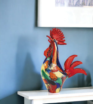 Homeroots 11" Red Murano Glass Rooster Figurine Tabletop Sculpture  Murano Glass 376079