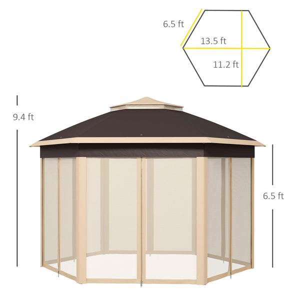 English Elm Outsunny 13' X 13' Hexagonal Pop Up Gazebo With Mesh Netting, Durable Canopy For Outdoor Events & Parties W2225P174258-GIGA