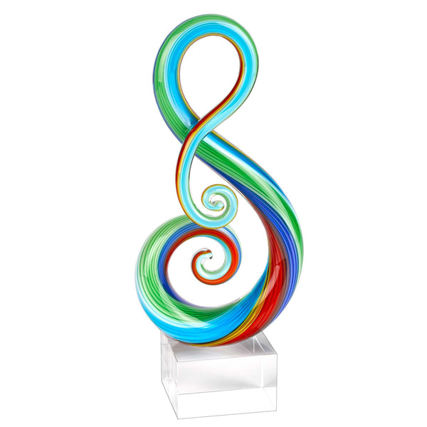 Homeroots 12" Clear And Rainbow Murano Glass Modern Abstract Tabletop Sculpture  Murano Glass 376080