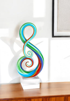 HomeRoots 12" Handcrafted Rainbow Murano Glass Musical-Note Sculpture - Vibrant Contemporary Home Accent Piece 376080