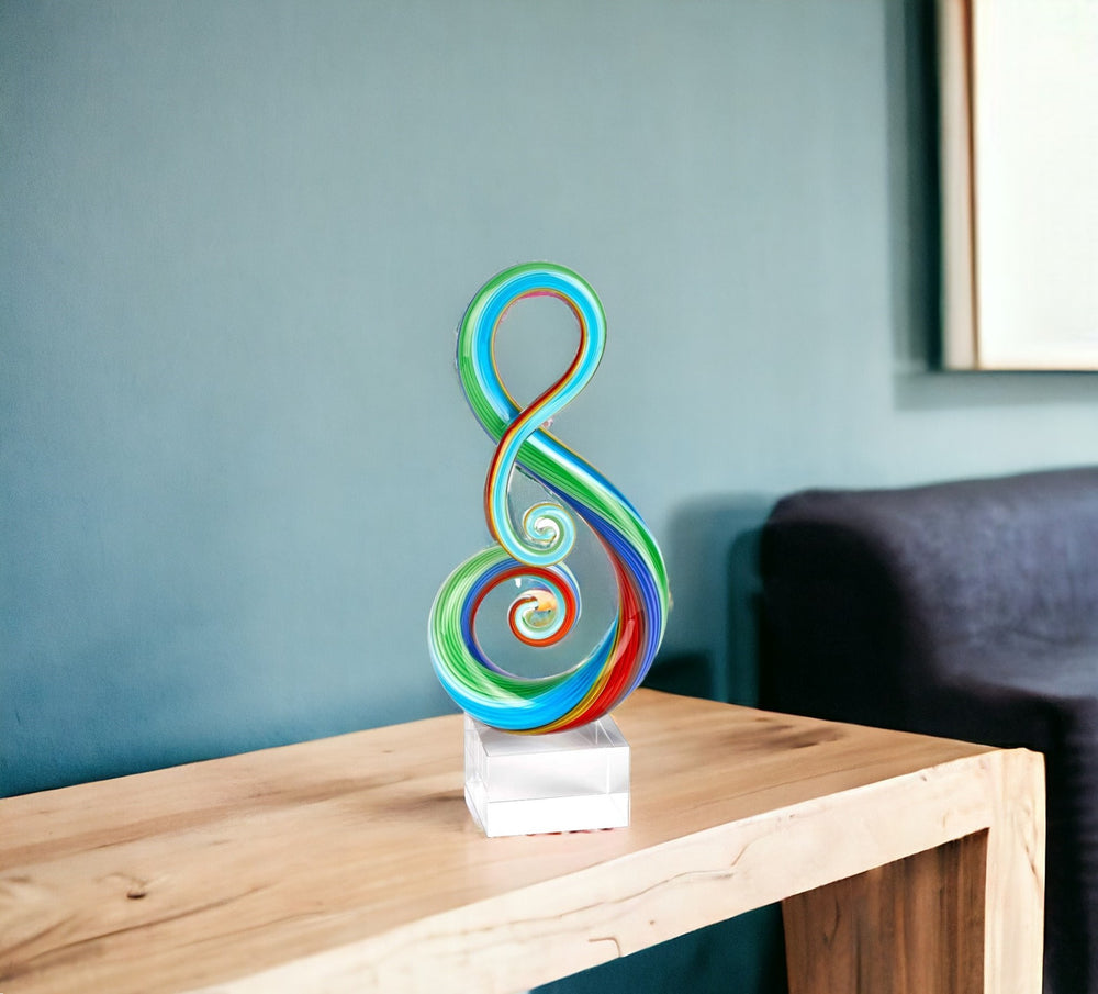 Homeroots 12" Clear And Rainbow Murano Glass Modern Abstract Tabletop Sculpture  Murano Glass 376080