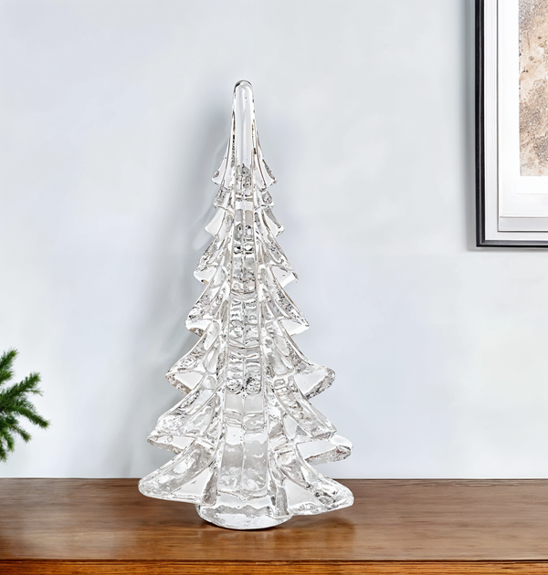 Homeroots 12" Mouth Blown Clear Glass Christmas Tree Sculpture  Glass 376081