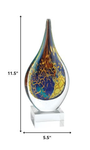 Homeroots 12" Blue And Yellow Murano Glass Modern Abstract Tabletop Sculpture  Murano Glass 376082