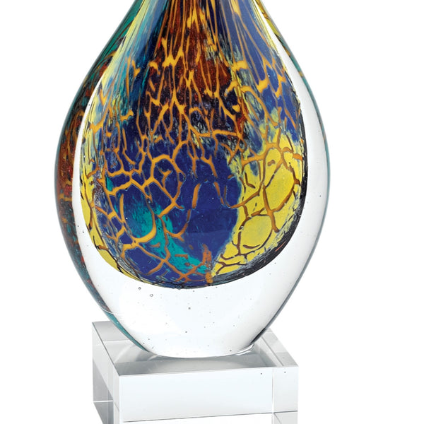 Homeroots 13" Blue And Yellow Murano Glass Modern Abstract Tabletop Sculpture  Murano Glass 376083