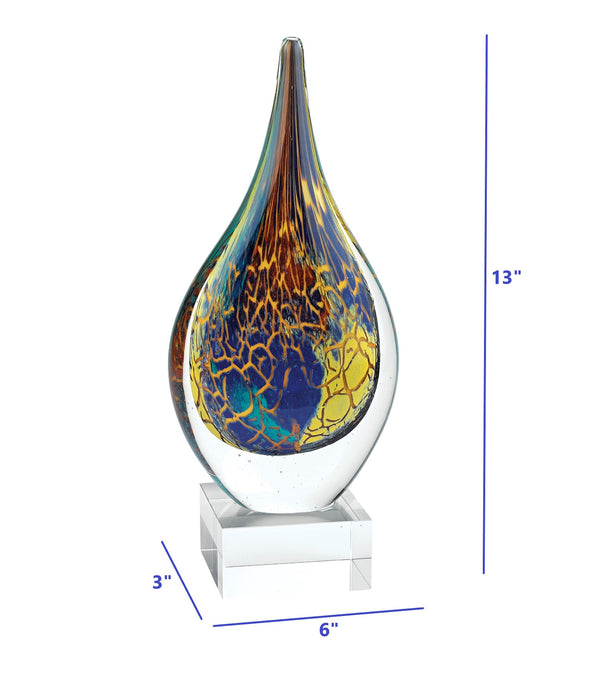 Homeroots 13" Blue And Yellow Murano Glass Modern Abstract Tabletop Sculpture  Murano Glass 376083