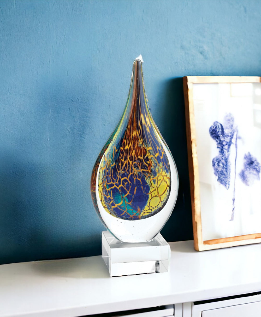 Homeroots 13" Blue And Yellow Murano Glass Modern Abstract Tabletop Sculpture  Murano Glass 376083