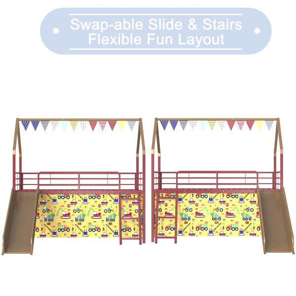 English Elm Jack Metal Junior Loft Bed With Slide & Superhero Curtains – Space-Saving Fun For Kids' Rooms! B083P354667