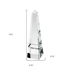 HomeRoots 11" Clear Crystal Obelisk Statue - Handcrafted Decorative Accent for Home, Office, or Gift Giving 376089
