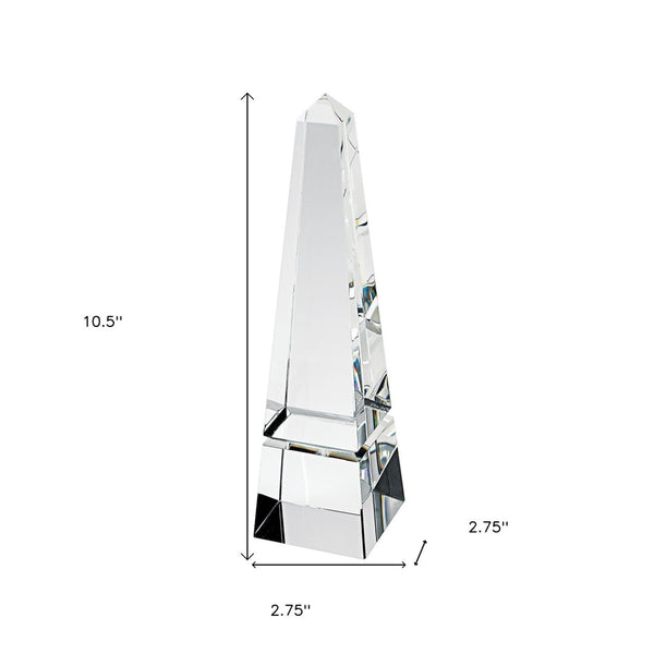 HomeRoots 11" Clear Crystal Obelisk Statue - Handcrafted Decorative Accent for Home, Office, or Gift Giving 376089