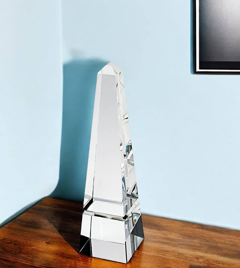 HomeRoots 11" Clear Crystal Obelisk Statue - Handcrafted Decorative Accent for Home, Office, or Gift Giving 376089
