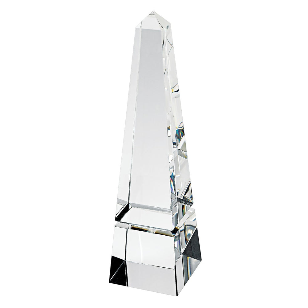 HomeRoots 12" Clear Crystal Obelisk Statue - Handcrafted Optical Crystal Décor for Modern Elegance & Gifts 376090
