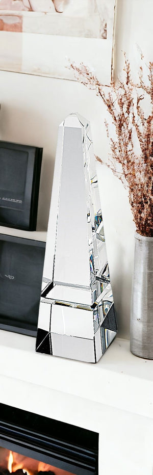 Homeroots 12" Clear Crystal Obelisk Statue  Crystal 376090