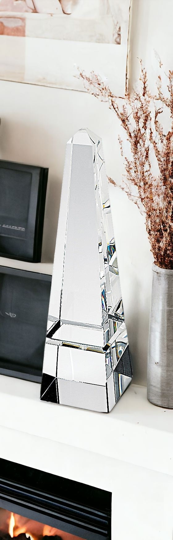 Homeroots 12" Clear Crystal Obelisk Statue  Crystal 376090