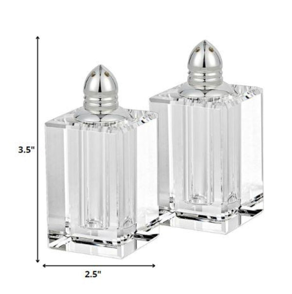 Homeroots Handcrafted Crystal And Silver Large Salt And Pepper Shakers - Elegant, Durable, Eco-friendly Design   376095