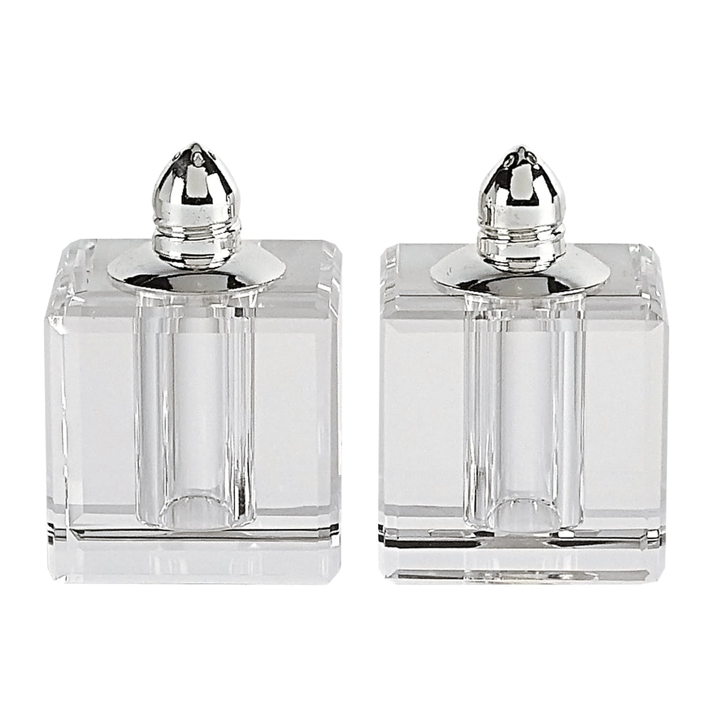 Homeroots Handcrafted Crystal & Silver Square Salt And Pepper Shaker Set – Elegant, Durable, Eco-friendly Design   376097