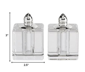Homeroots Handcrafted Crystal & Silver Square Salt And Pepper Shaker Set – Elegant, Durable, Eco-friendly Design   376097
