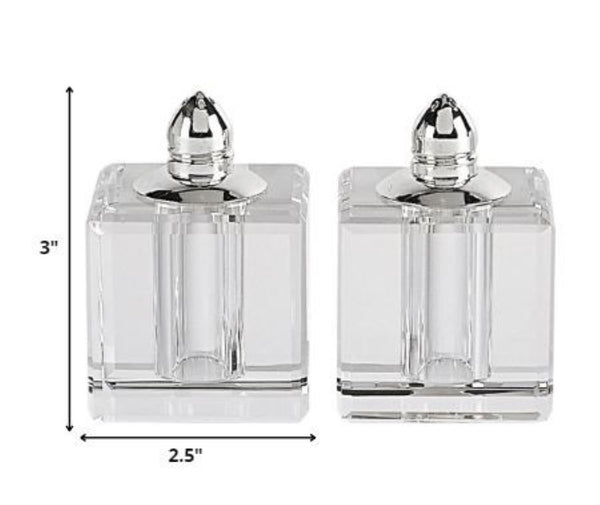 Homeroots Handcrafted Crystal & Silver Square Salt And Pepper Shaker Set – Elegant, Durable, Eco-friendly Design   376097