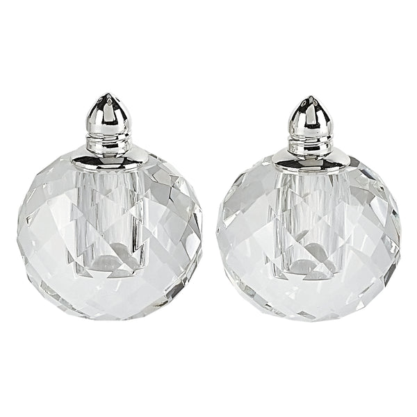 Homeroots Handcrafted Crystal And Silver Rounded Salt And Pepper Shakers - Elegant Dining Décor For Any Table   376099