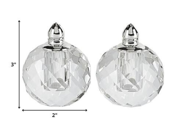 Homeroots Handcrafted Crystal And Silver Rounded Salt And Pepper Shakers - Elegant Dining Décor For Any Table   376099