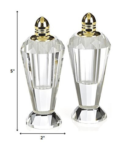 Homeroots Handcrafted Optical Crystal And Gold Pair Of Salt And Pepper Shakers   376101