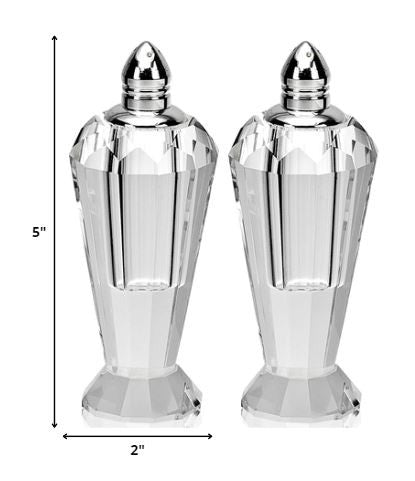 Homeroots Handcrafted Optical Crystal And Silver Pair Of Salt And Pepper Shakers   376102