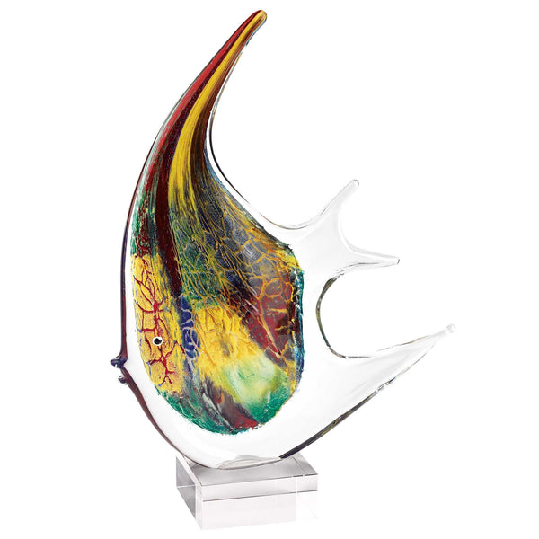 Homeroots 17" Red And Yellow Murano Glass Fish Figurine Tabletop Sculpture  Murano Glass 376103