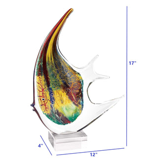 Homeroots 17" Red And Yellow Murano Glass Fish Figurine Tabletop Sculpture  Murano Glass 376103