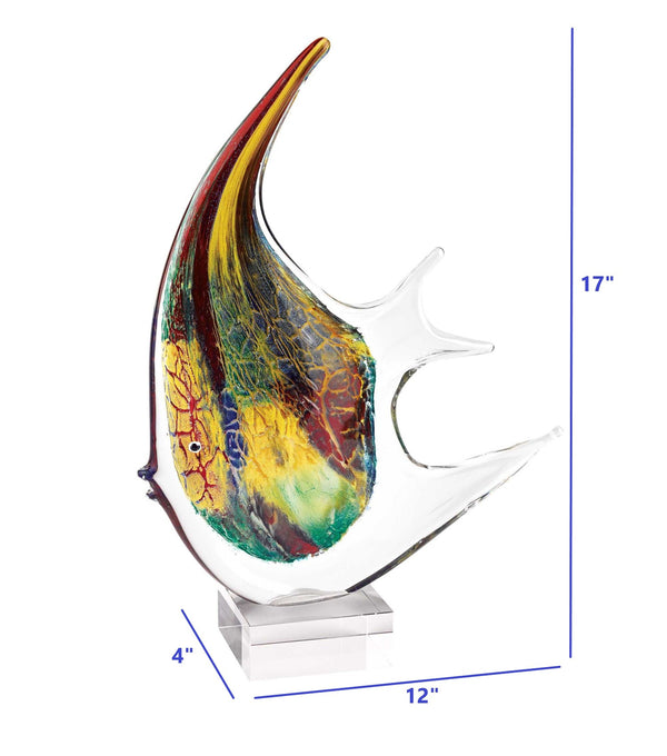 Homeroots 17" Red And Yellow Murano Glass Fish Figurine Tabletop Sculpture  Murano Glass 376103