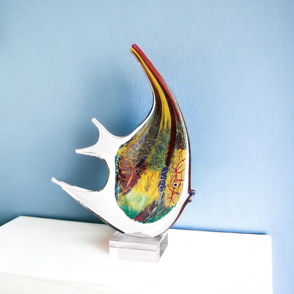Homeroots 17" Red And Yellow Murano Glass Fish Figurine Tabletop Sculpture  Murano Glass 376103