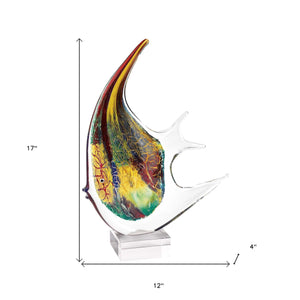 Homeroots 17" Red And Yellow Murano Glass Fish Figurine Tabletop Sculpture  Murano Glass 376103