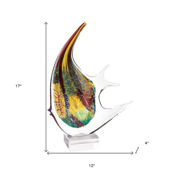 Homeroots 17" Red And Yellow Murano Glass Fish Figurine Tabletop Sculpture  Murano Glass 376103