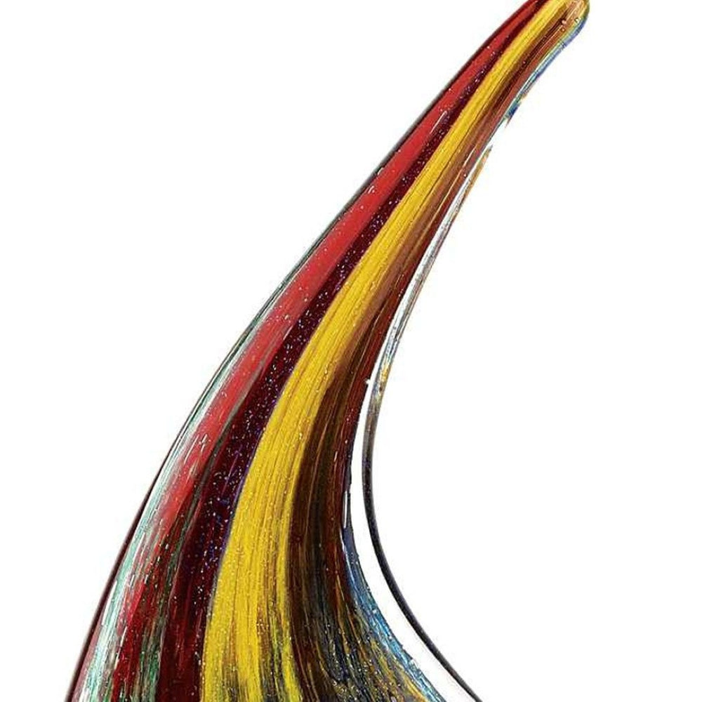 HomeRoots 17" Murano Glass Fish Sculpture - Handcrafted Red and Yellow Tabletop Art for Elegant Home Decor 376103