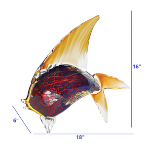 Homeroots 16" Black And Red Murano Glass Fish Figurine Tabletop Sculpture  Murano Glass 376104