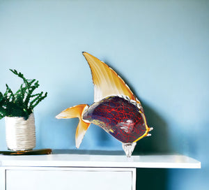 Homeroots 16" Black And Red Murano Glass Fish Figurine Tabletop Sculpture  Murano Glass 376104