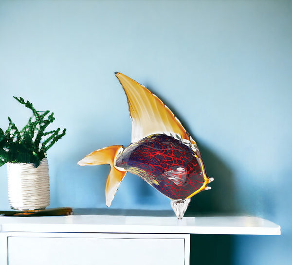 Homeroots 16" Black And Red Murano Glass Fish Figurine Tabletop Sculpture  Murano Glass 376104