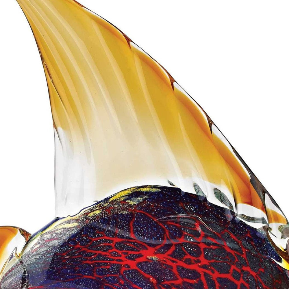 HomeRoots 16" Striking Black and Red Murano Glass Fish Sculpture - Unique Art Piece for Home Décor & Gifts 376104