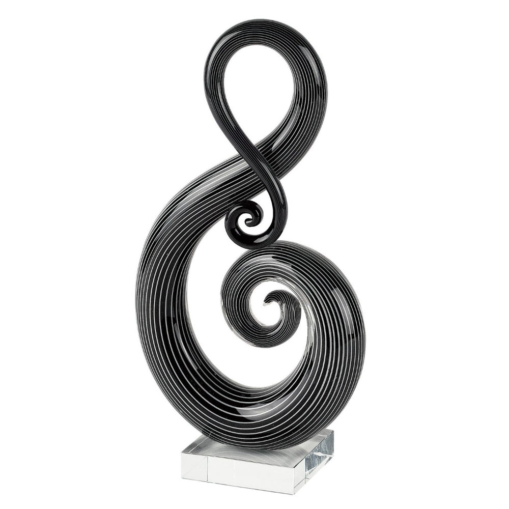 HomeRoots 12" Striking Black and White Murano Glass Abstract Sculpture - Handcrafted Art for Stylish Interiors 376105