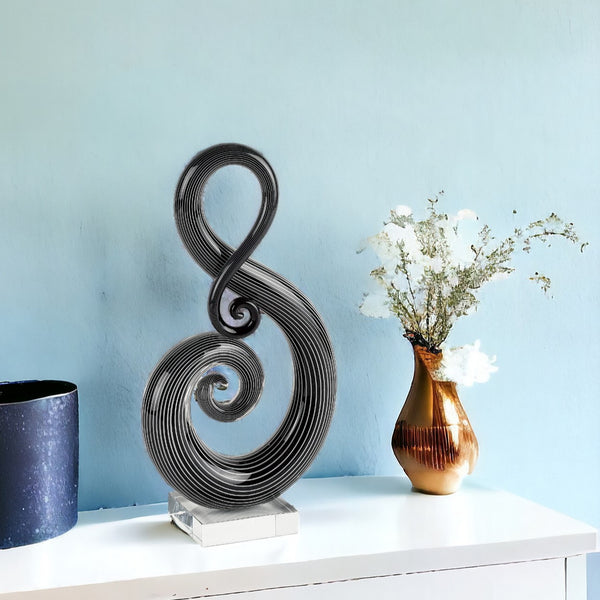 Homeroots 12" Black And White Murano Glass Modern Abstract Tabletop Sculpture  Murano Glass 376105