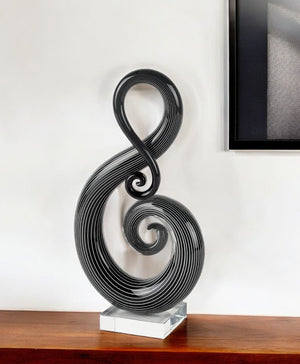 HomeRoots 12" Striking Black and White Murano Glass Abstract Sculpture - Handcrafted Art for Stylish Interiors 376105